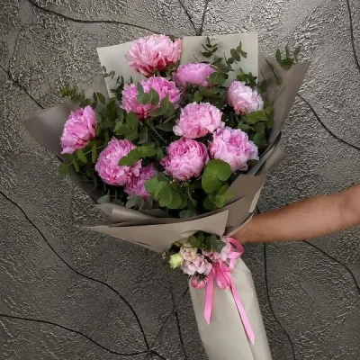10 Dal Pembe Şakayık Buketi. Buca Çiçekçi. BKT0048