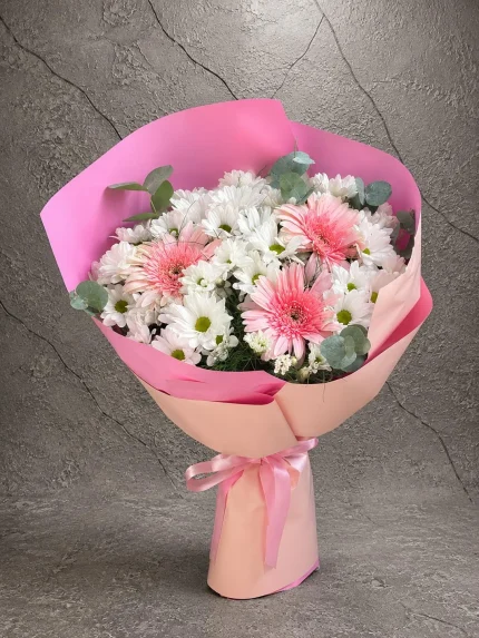 Pembe Gerbera Papatya Buketi. Buca Çiçekçi. BKT0096