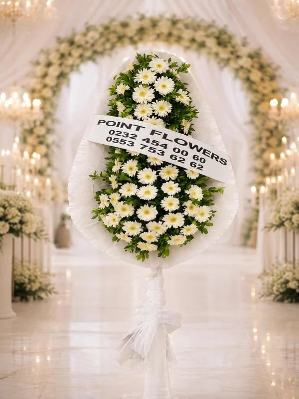 Buca-Cicekci-I-Izmir-Cicekci-CLK0020-1 Beyaz Gerbera Çelenk. Buca Çiçekçi. CLK0020