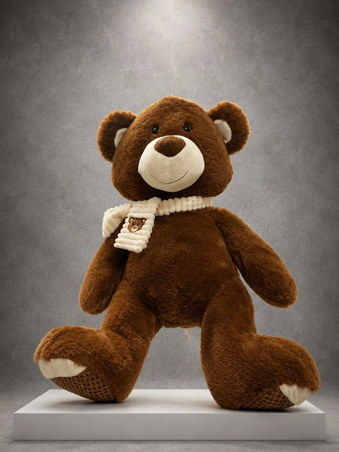 Atkılı Kahverengi Peluş Ayıcık | PLS0001 Atkılı Kahverengi Peluş Ayıcık, yumuşak dokulu büyük peluş oyuncak | Point Flowers Buca Çiçekçi