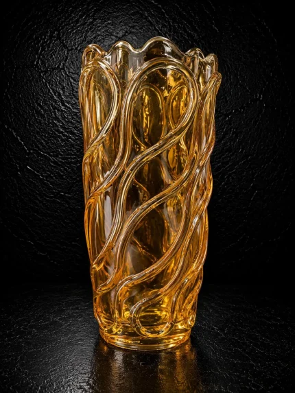 Amber Dalga Desenli Kristal Vazo VZ0008 uzun dekoratif çiçek vazosu Buca Çiçekçi