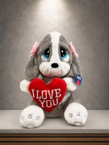 40 cm I Love You Kalpli Peluş Köpek, kırmızı kalpli yumuşak peluş oyuncak | Point Flowers Buca Çiçekçi