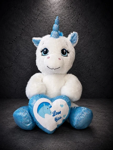 Sevimli Boynuzlu Peluş Oyuncak 60 cm PLS0016 beyaz mavi büyük peluş oyuncak