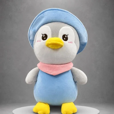 Sevimli Penguen Peluş Oyuncak 35 cm PLS0021 mavi şapkalı premium peluş oyuncak