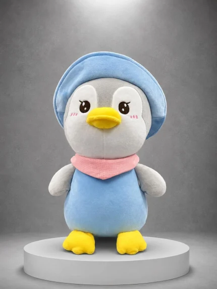Sevimli Penguen Peluş Oyuncak 35 cm PLS0021 mavi şapkalı premium peluş oyuncak